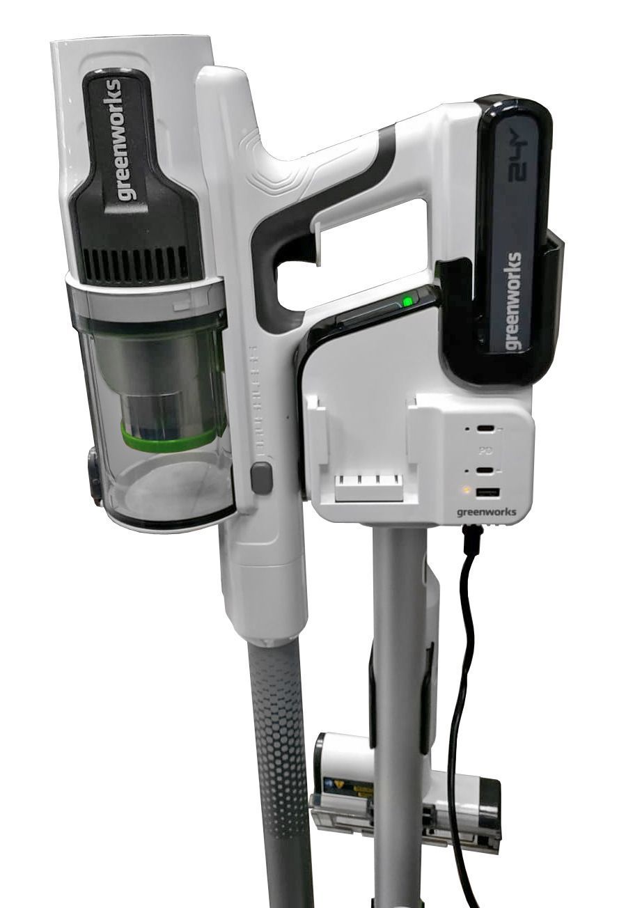 Пылесос вертикальный 500 Вт аккумуляторный Greenworks 24V G24SVK4D 4701107 на стойке, бесщёточный, с АКБ на 4 А*ч и ЗУ