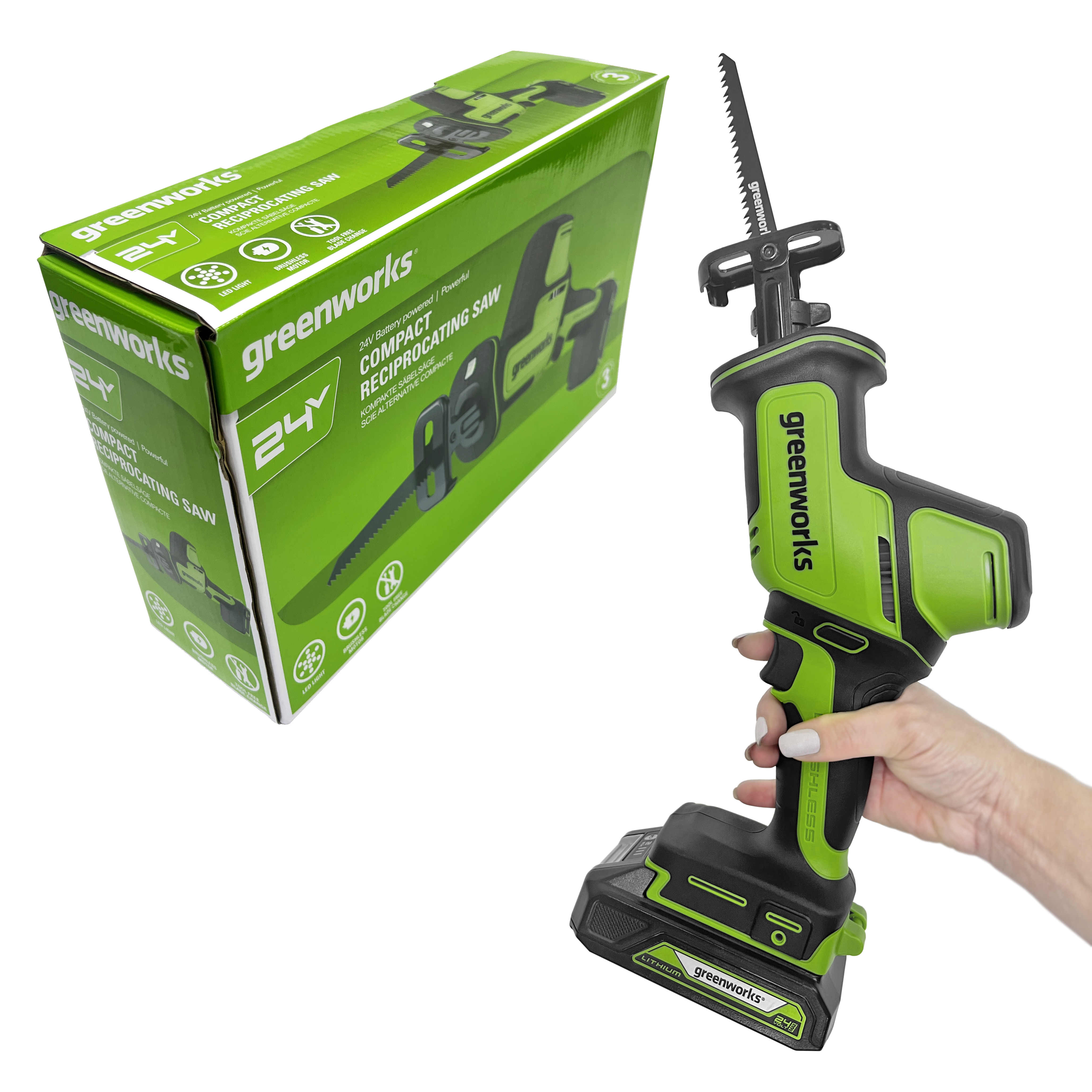 Пила сабельная компактная аккумуляторная Greenworks 24V GPT-CRS-25 1200507, бесщеточная, без АКБ и ЗУ