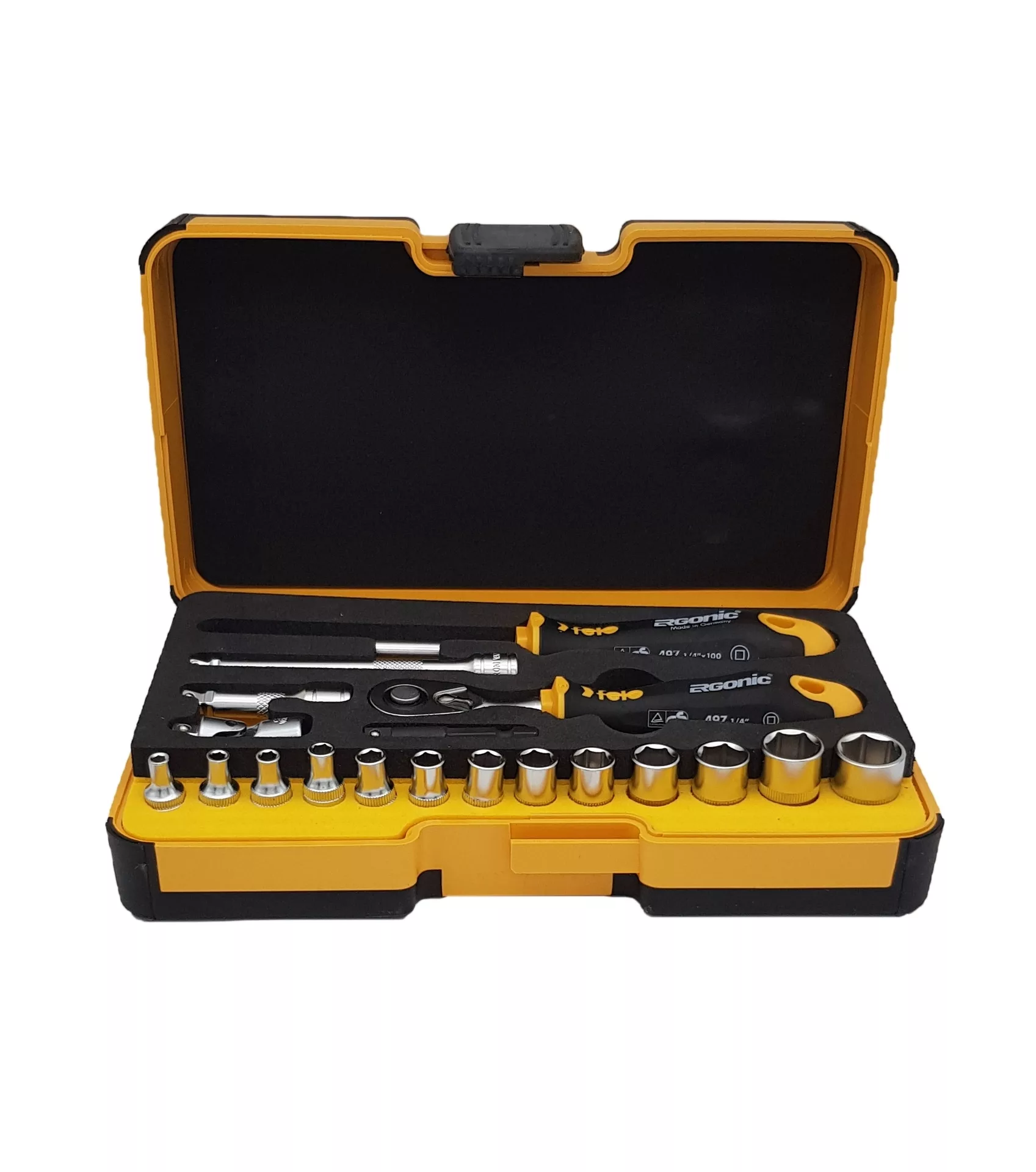 Набор дюймовых головок с трещоткой и отверткой 1/4" ERGONIC в кейсе, 19 шт FELO 057 819 56