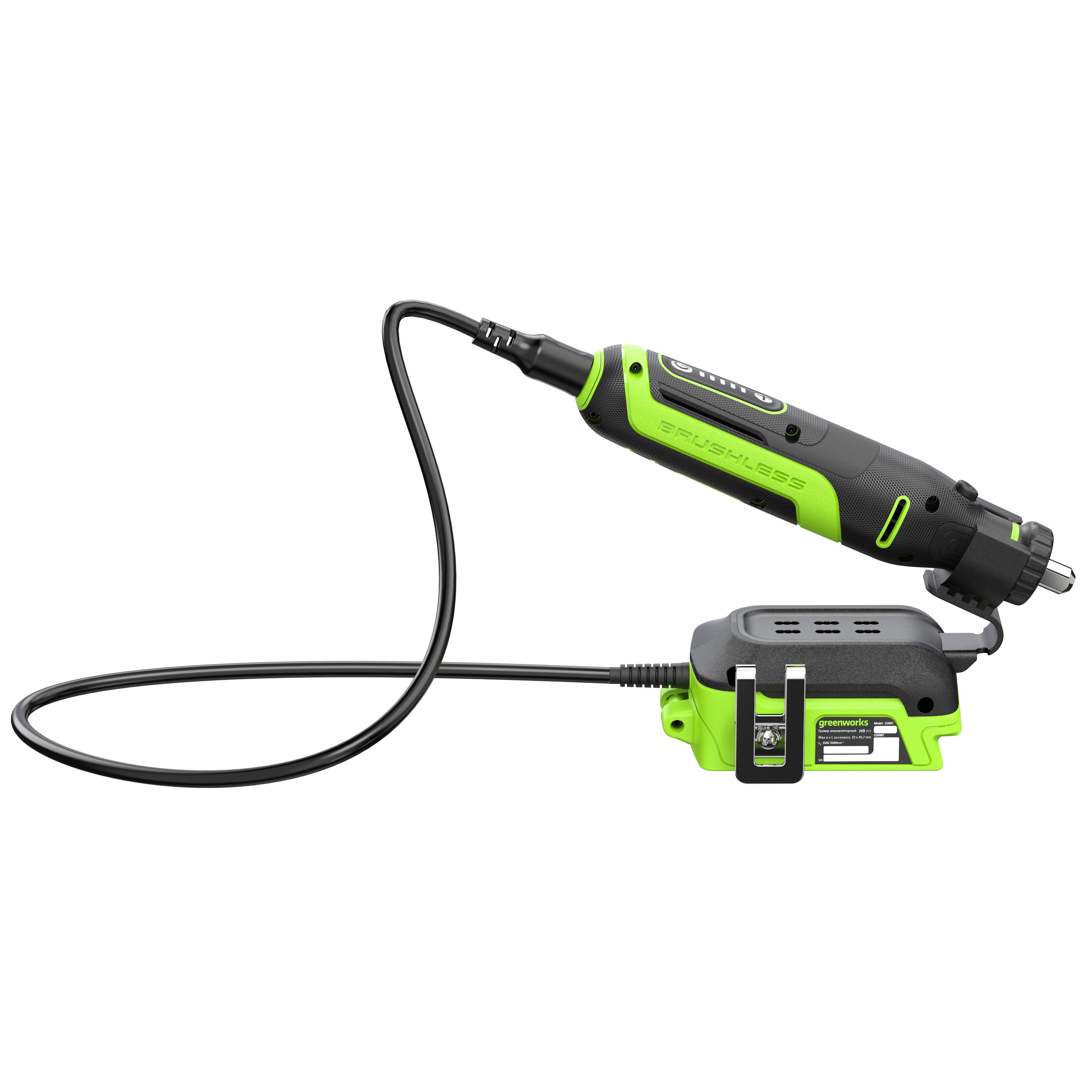 Гравёр аккумуляторный Greenworks G24RT 24V 3200807, бесщеточный, с базой и оснасткой (52 шт), без АКБ и ЗУ