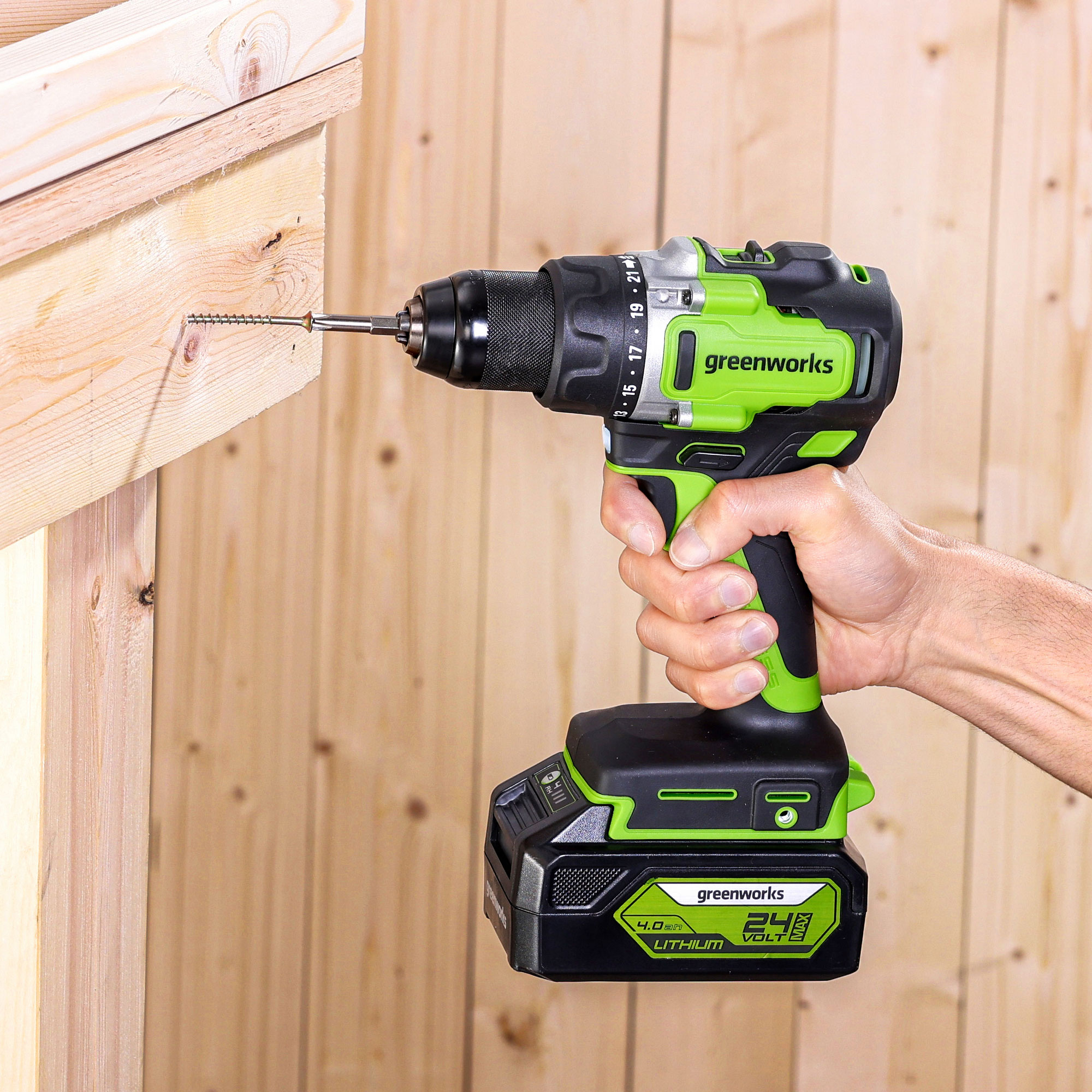 Дрель-шуруповерт аккумуляторная Greenworks 24V GD24DD90 (90 Нм) 3707507, бесщёточная, без АКБ и ЗУ