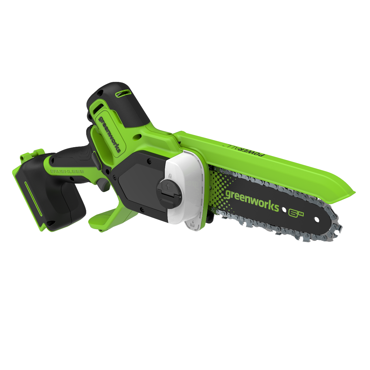 Мини-пила аккумуляторная цепная Greenworks 15 см 24V GD24CS15 2010107 с автоматической смазкой цепи, бесщёточная, без АКБ и ЗУ