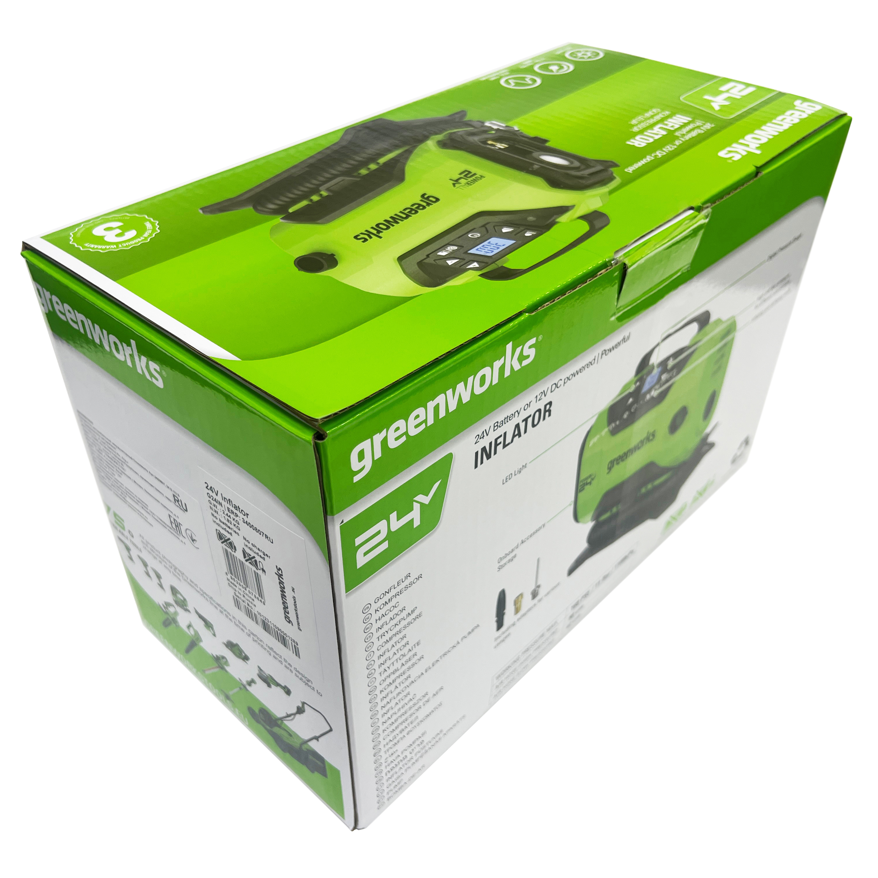 Компрессор автомобильный аккумуляторный Greenworks 24V/12V ACG301 3400807, без АКБ и ЗУ