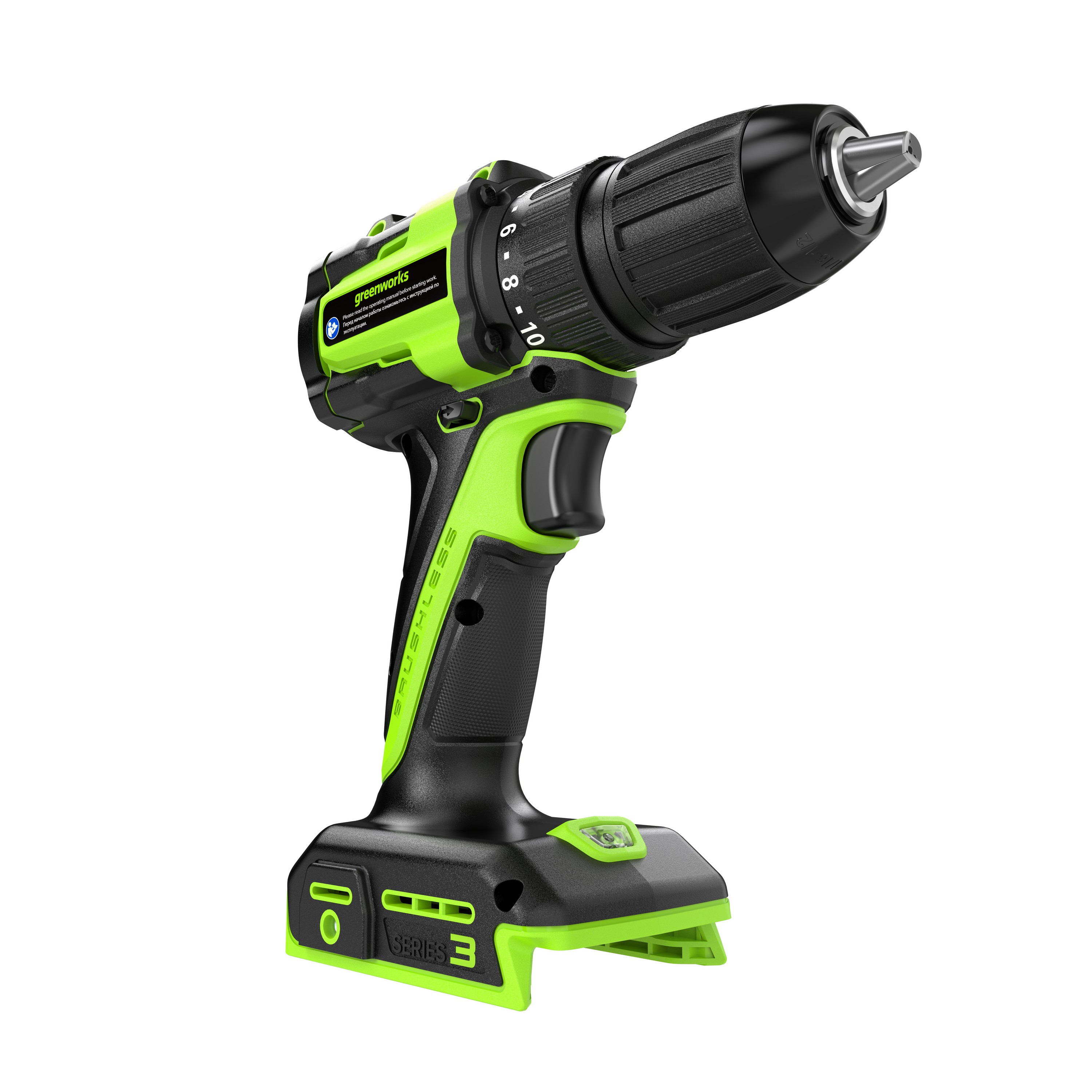 Дрель-шуруповерт 27/45 Нм аккумуляторная Greenworks 24V DD345 3708307, бесщеточная, без АКБ и ЗУ