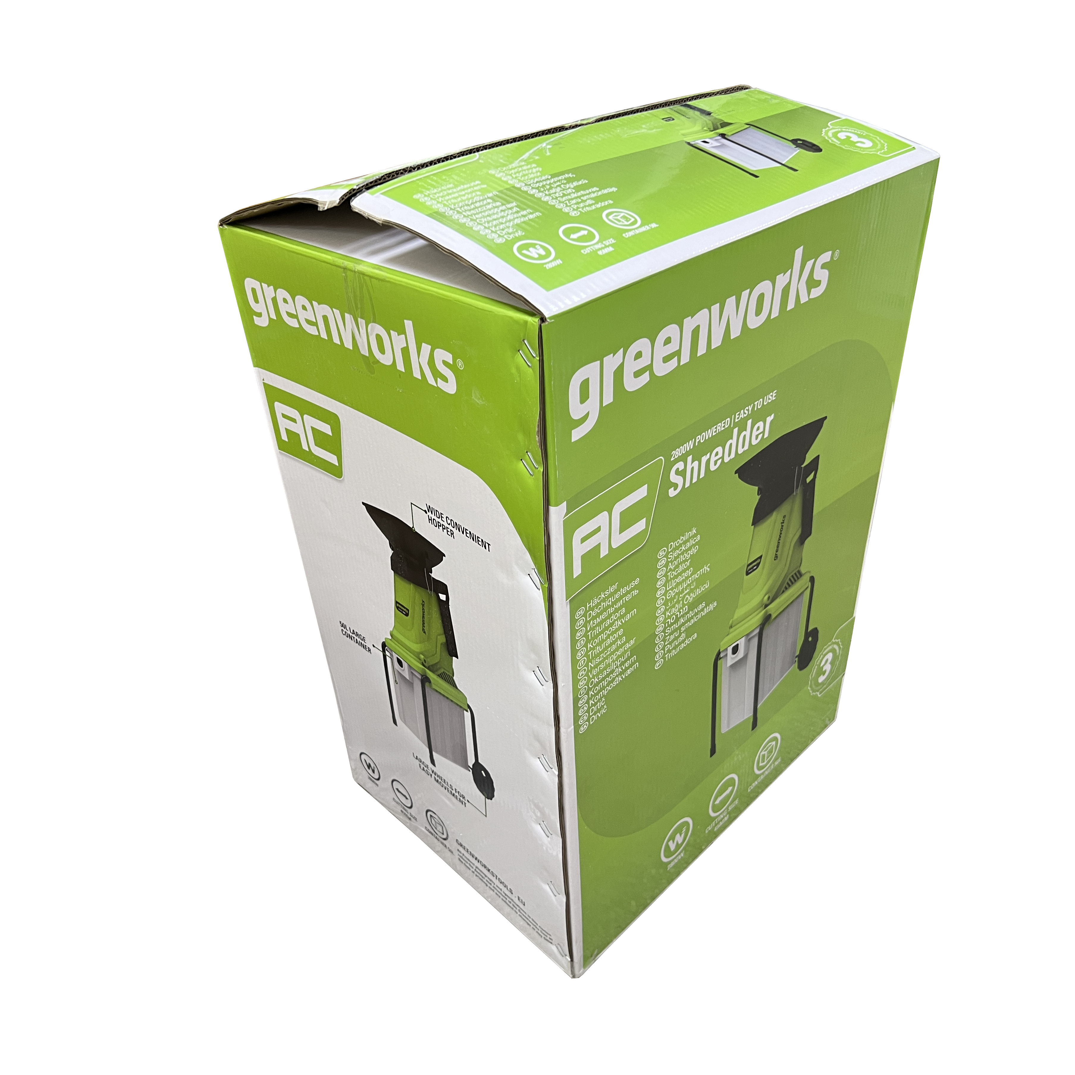 Измельчитель садовый 2800 Вт электрический Greenworks 220V 2208007, с контейнером