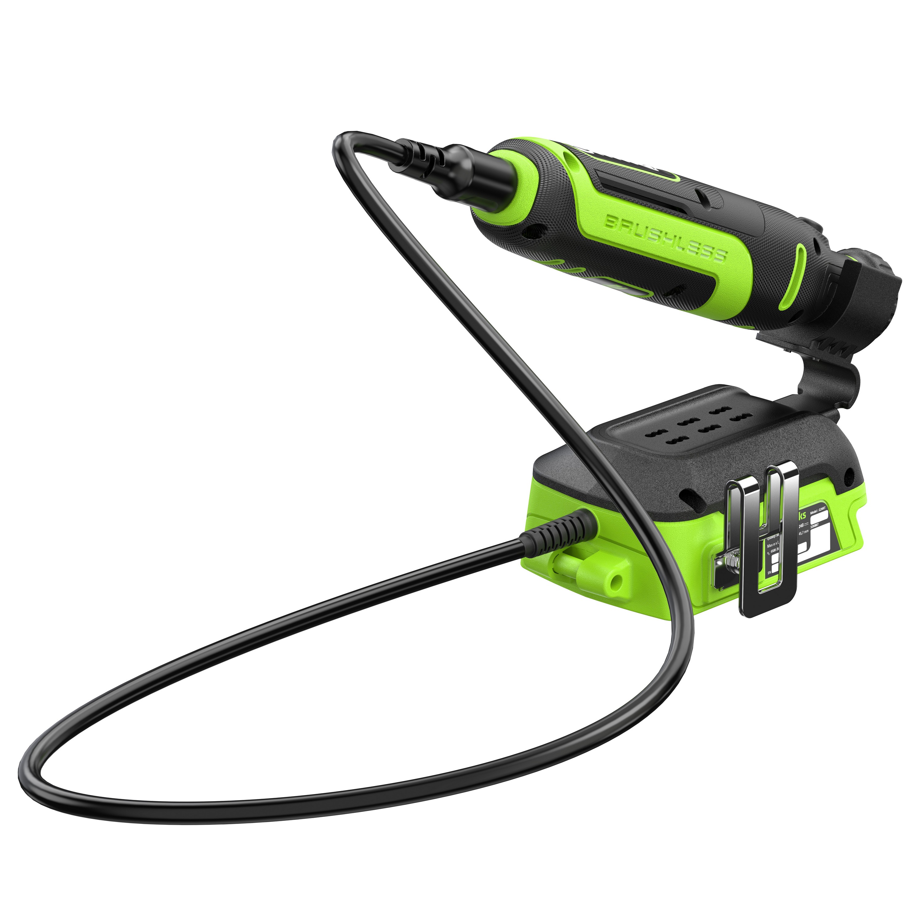 Гравёр аккумуляторный Greenworks G24RT 24V 3200807, бесщеточный, с базой и оснасткой (52 шт), без АКБ и ЗУ