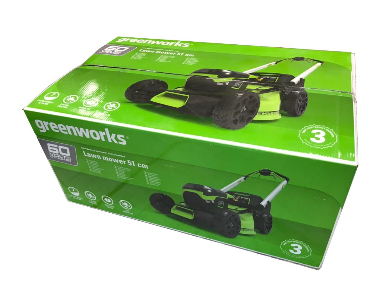 Газонокосилка самоходная, аккумуляторная 51 см Greenworks  60V GD60LM51SP 2514307, бесщеточная, без АКБ и ЗУ