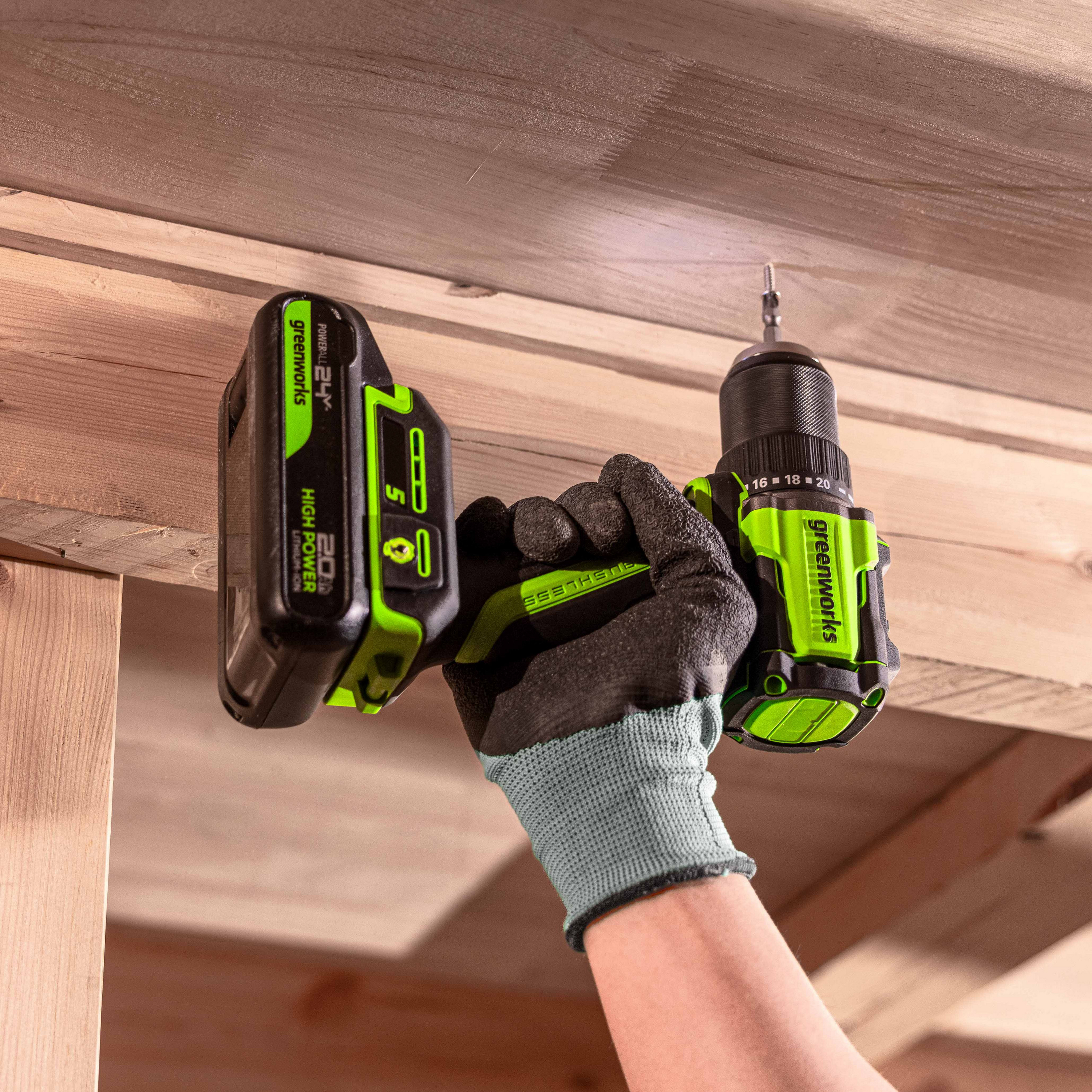 Дрель-шуруповерт 30/60 Нм аккумуляторная Greenworks 24V DD560 3708407, бесщеточная, без АКБ и ЗУ