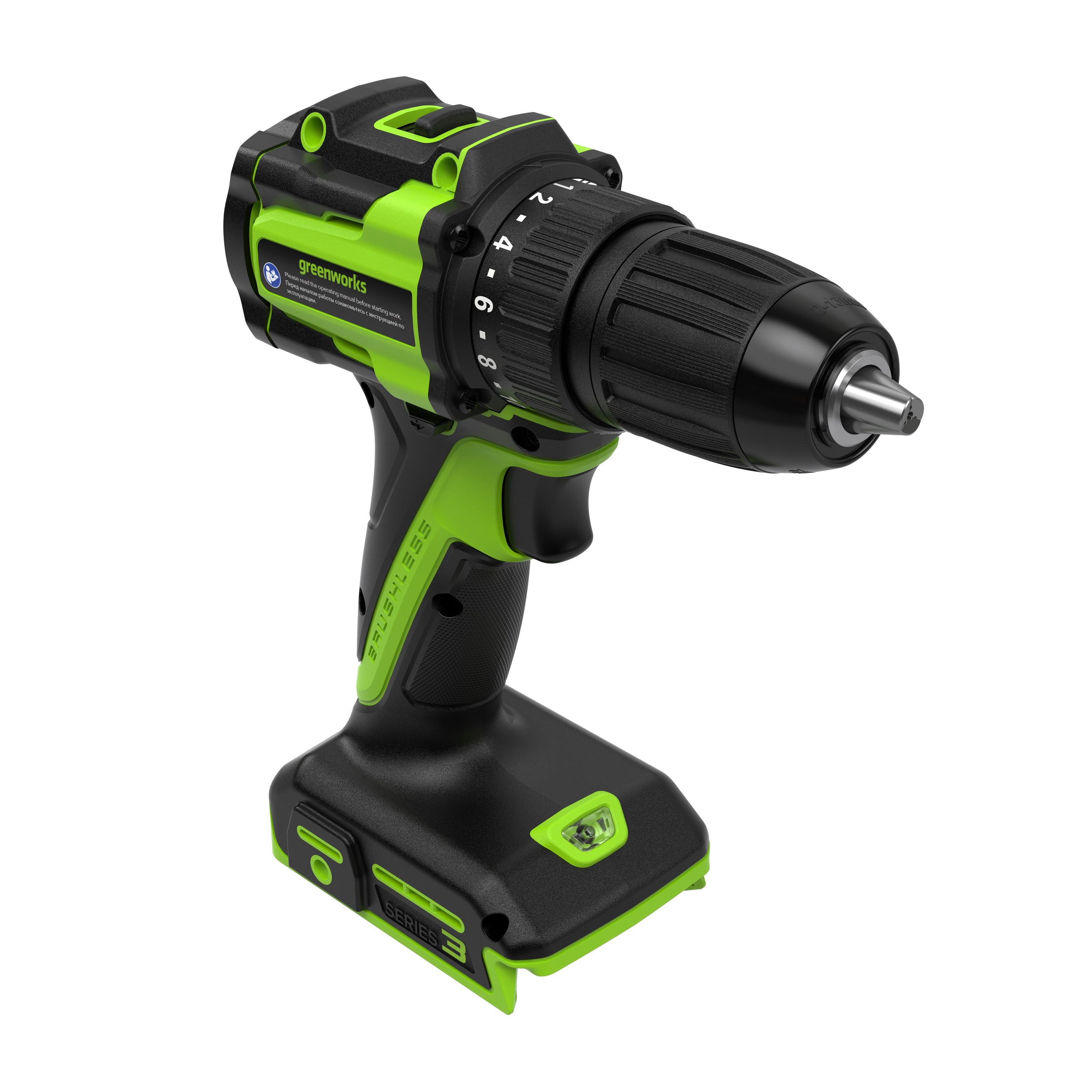 Дрель-шуруповерт 27/45 Нм аккумуляторная Greenworks 24V DD345 3708307, бесщеточная, без АКБ и ЗУ