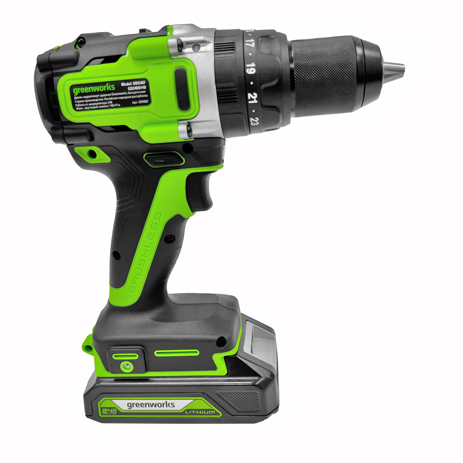 Дрель-шуруповерт ударная аккумуляторная Greenworks 24V GD24DD140 (140 Нм) 3707607, бесщёточная, без АКБ и ЗУ