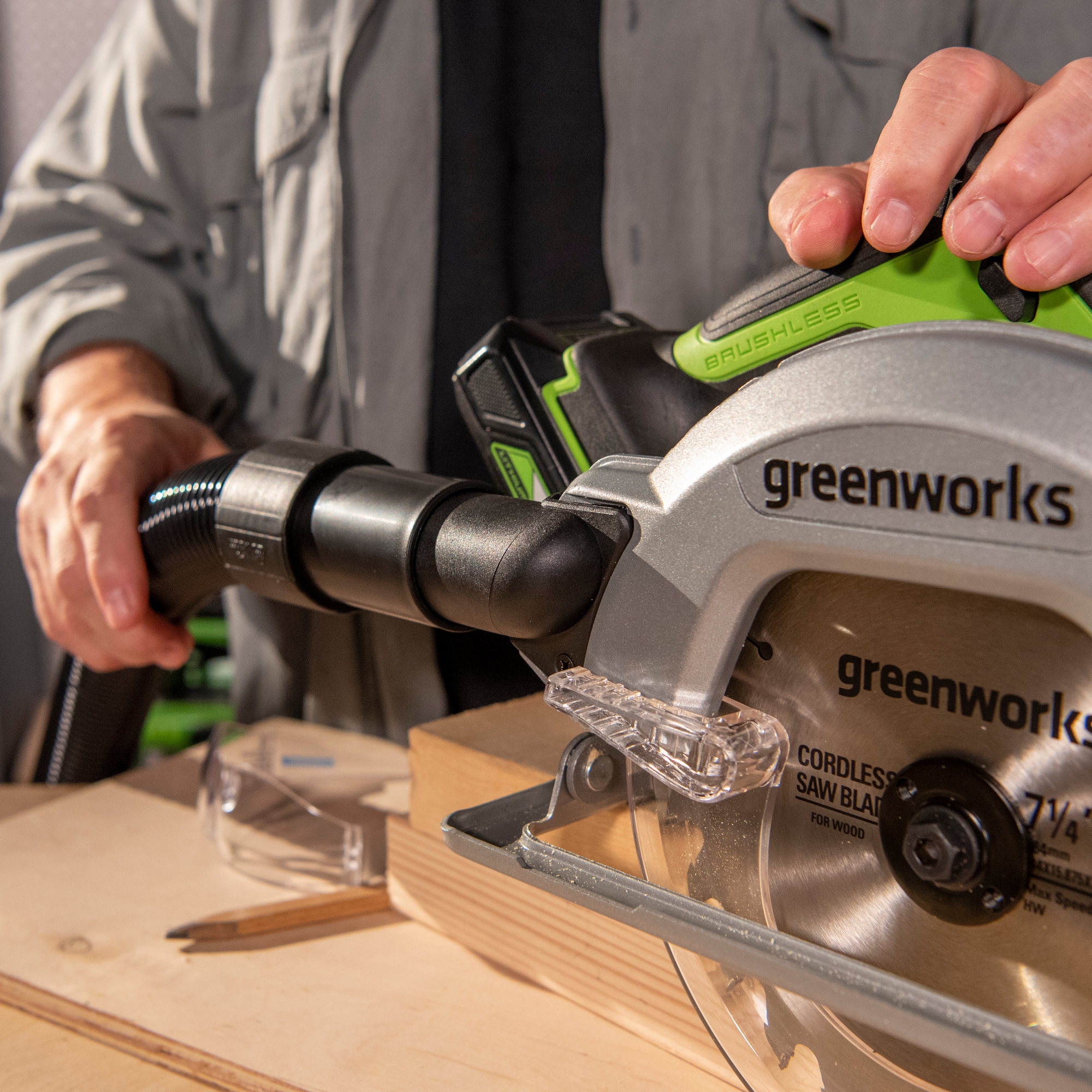 Пила циркулярная аккумуляторная Greenworks 24V GD24CS 1500907, бесщеточная, без АКБ и ЗУ