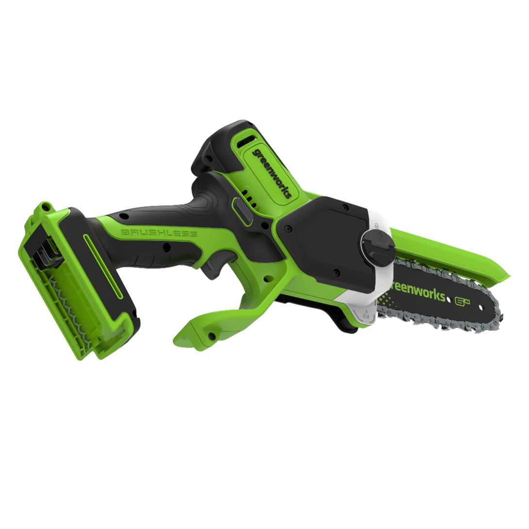 Мини-пила аккумуляторная цепная Greenworks 15 см 24V GD24CS15 2010107 с автоматической смазкой цепи, бесщёточная, без АКБ и ЗУ