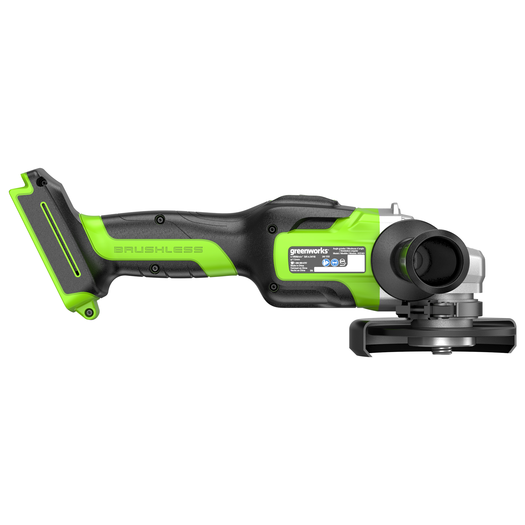 Угловая шлифмашинка (болгарка) 125 мм аккумуляторная Greenworks 24V GD24AG 3200207, бесщеточная, без АКБ и ЗУ