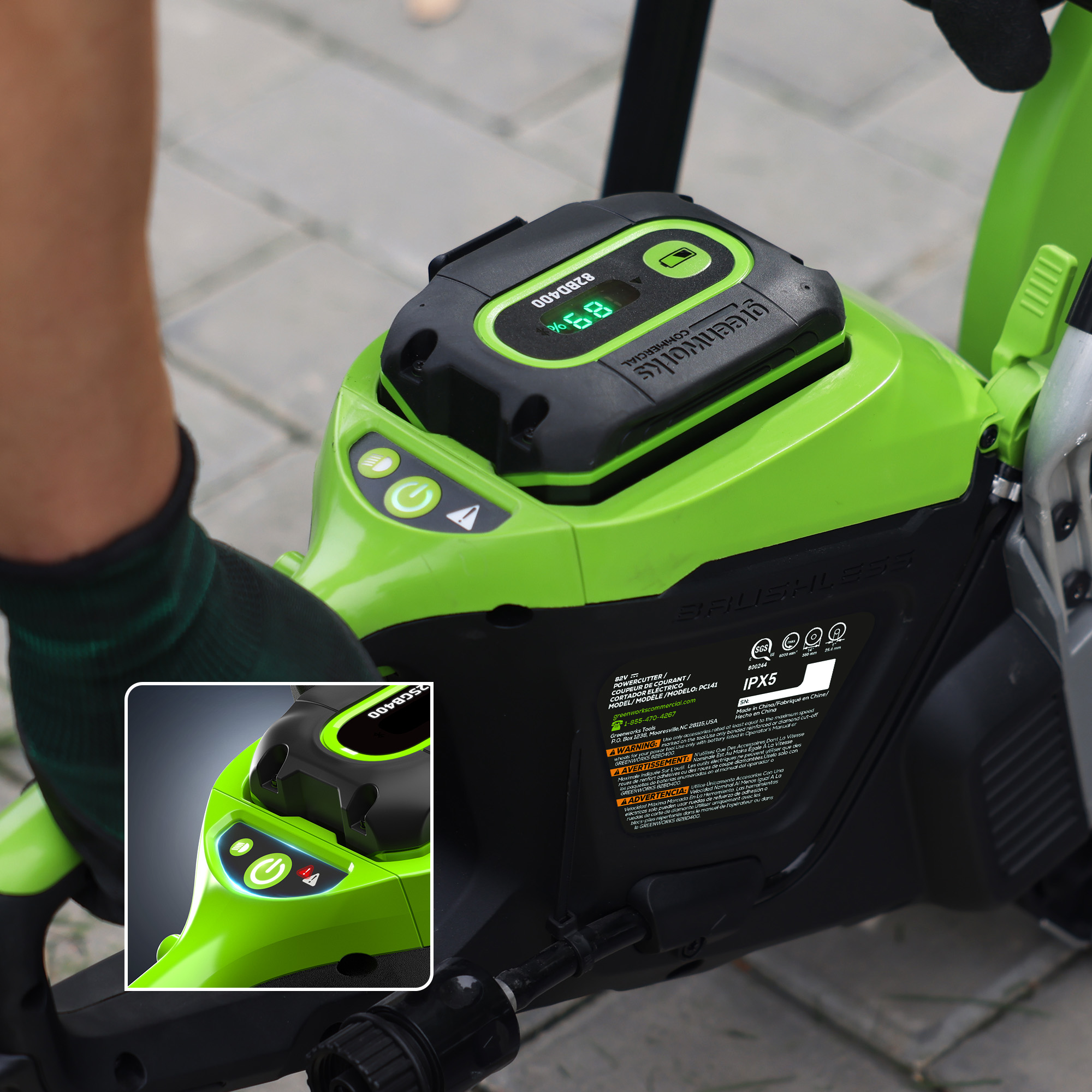 Бетонорез 350 мм, 4,3 кВт, аккумуляторный Greenworks 82V 1501307, бесщеточный, без АКБ и ЗУ