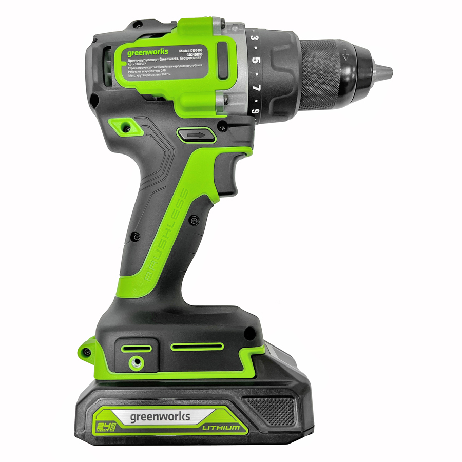 Дрель-шуруповерт аккумуляторная Greenworks 24V GD24DD90 (90 Нм) 3707507, бесщёточная, без АКБ и ЗУ