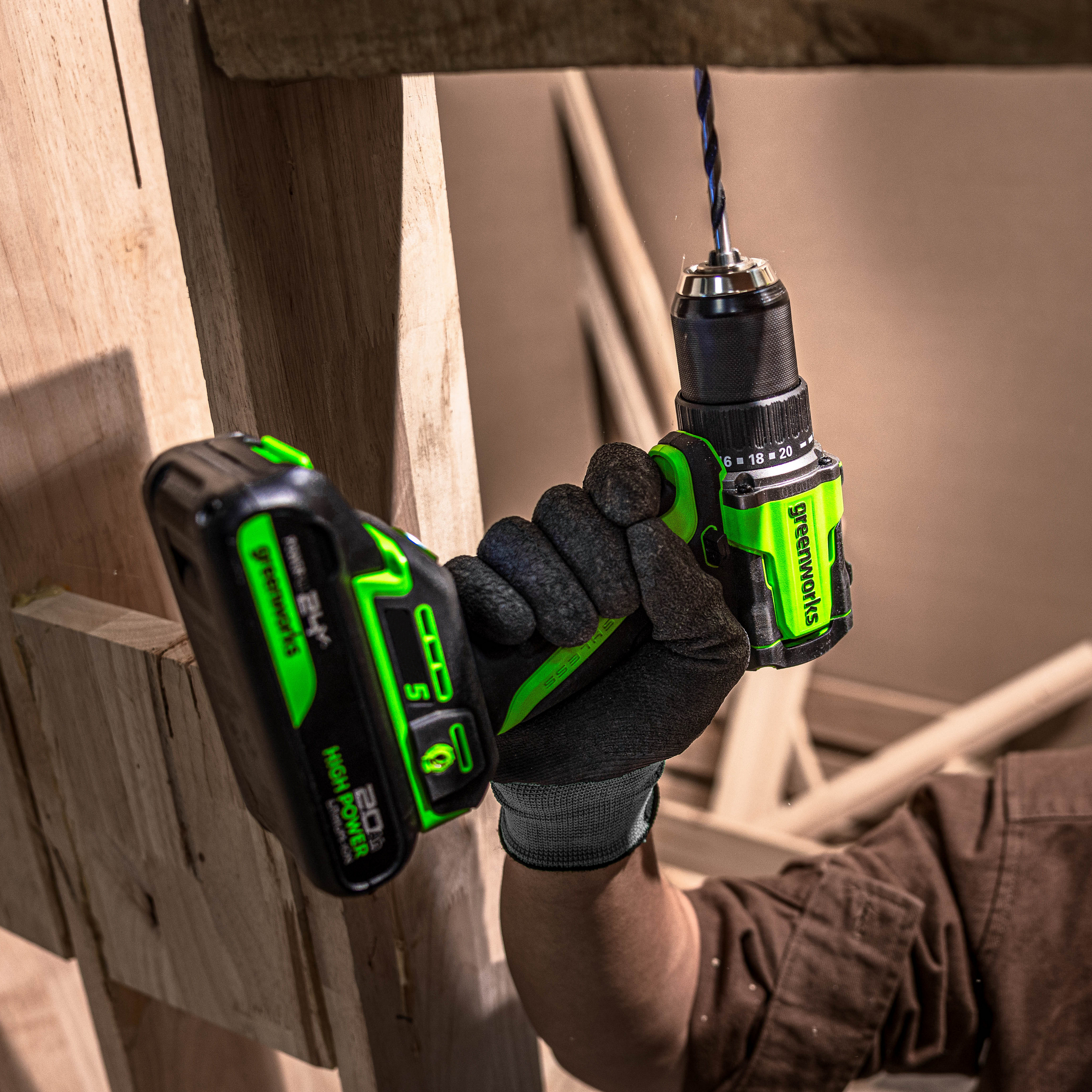 Дрель-шуруповерт 30/60 Нм аккумуляторная Greenworks 24V DD560 3708407, бесщеточная, без АКБ и ЗУ