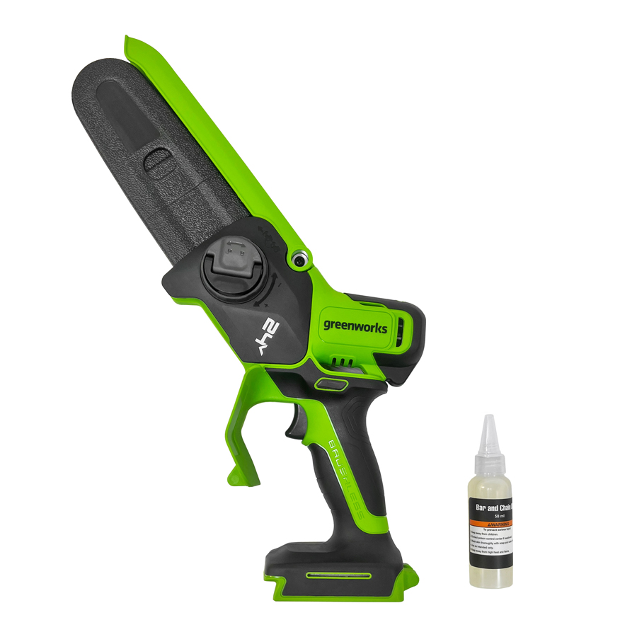Мини-пила аккумуляторная цепная Greenworks 15 см 24V GD24CS15 2010107 с автоматической смазкой цепи, бесщёточная, без АКБ и ЗУ