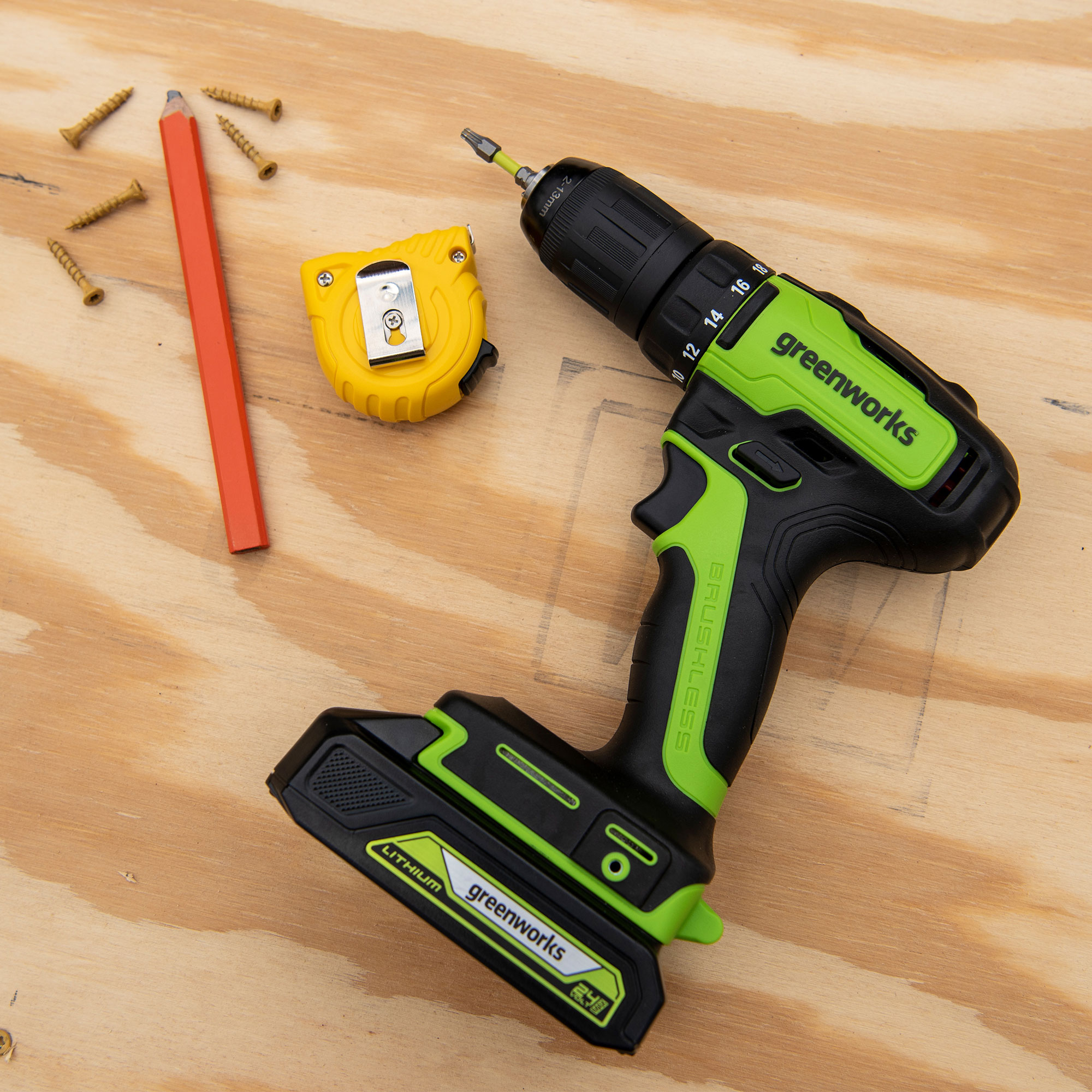 Дрель-шуруповерт аккумуляторная Greenworks 24V GD24DD35 (35 Нм), бесщеточная, без АКБ и ЗУ