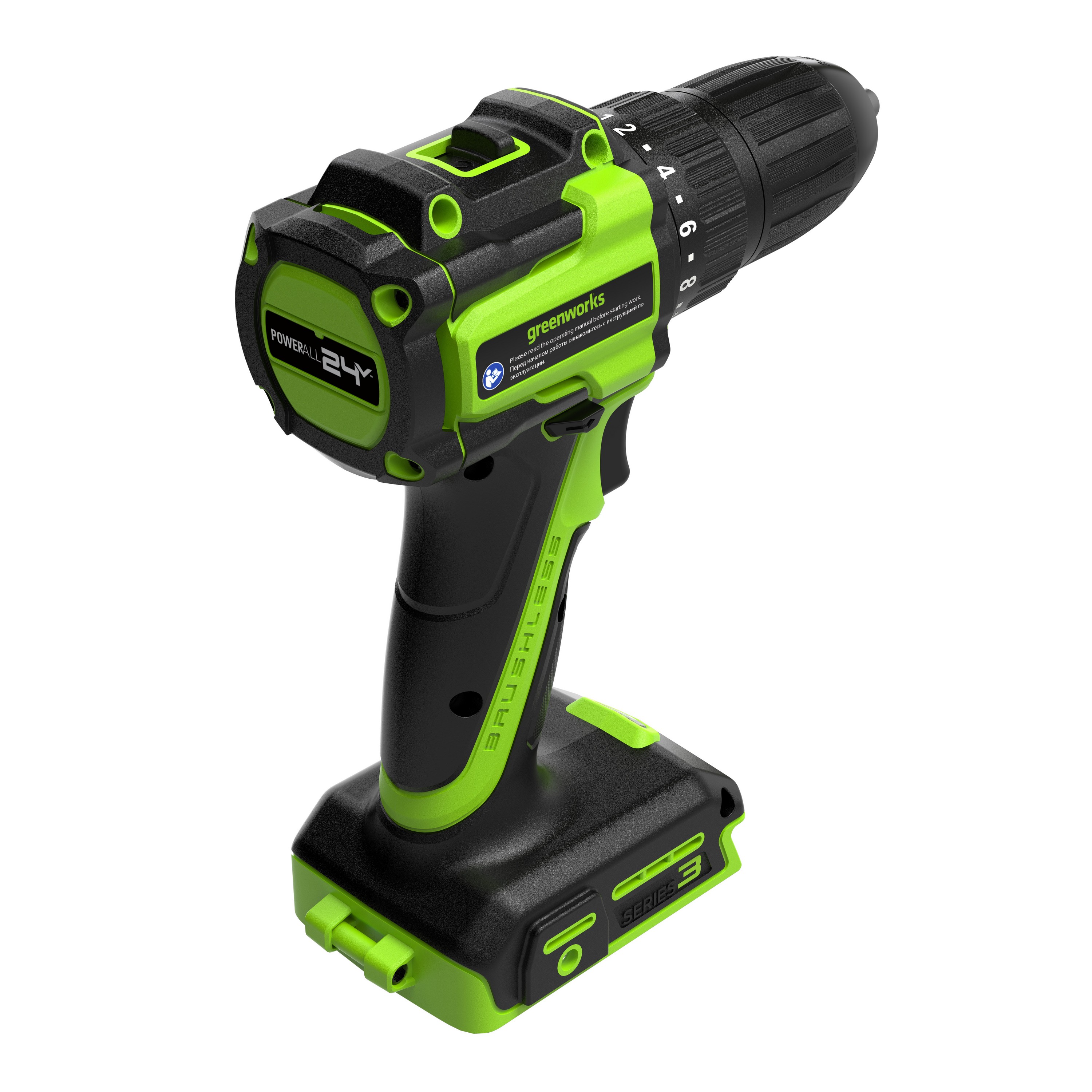 Дрель-шуруповерт 27/45 Нм аккумуляторная Greenworks 24V DD345 3708307, бесщеточная, без АКБ и ЗУ