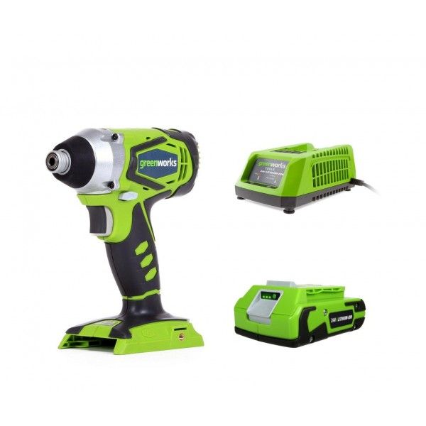 Винтовёрт импульсный аккумуляторный Greenworks 24V G24IDK, c одним АКБ 2 А*ч и ЗУ, в сумке