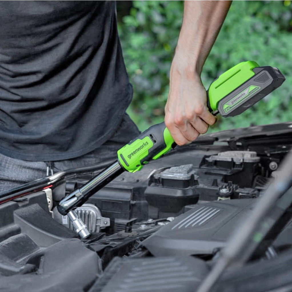 Гайковёрт-трещотка удлиненная, редуктор 170 мм, аккумуляторная Greenworks 24V GD24RWX 3804207, бесщеточная, без АКБ и ЗУ, в сумке
