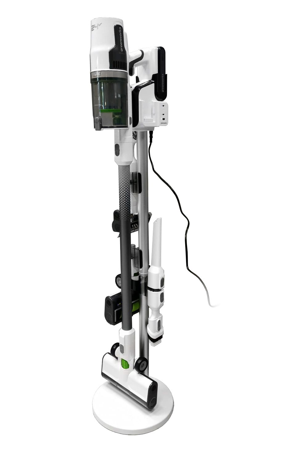 Пылесос вертикальный 500 Вт аккумуляторный Greenworks 24V G24SVK4D 4701107 на стойке, бесщёточный, с АКБ на 4 А*ч и ЗУ