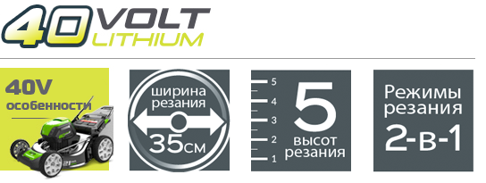 Преимущества газонокосилки Greenworks 35см G40LM35