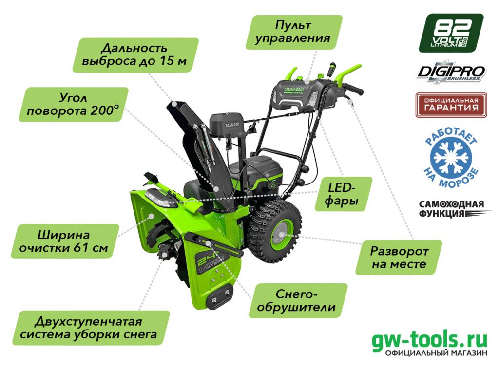 Снегоуборщик аккумуляторный самоходный 61 см 82V GD82ST56 арт2602807_1.jpg